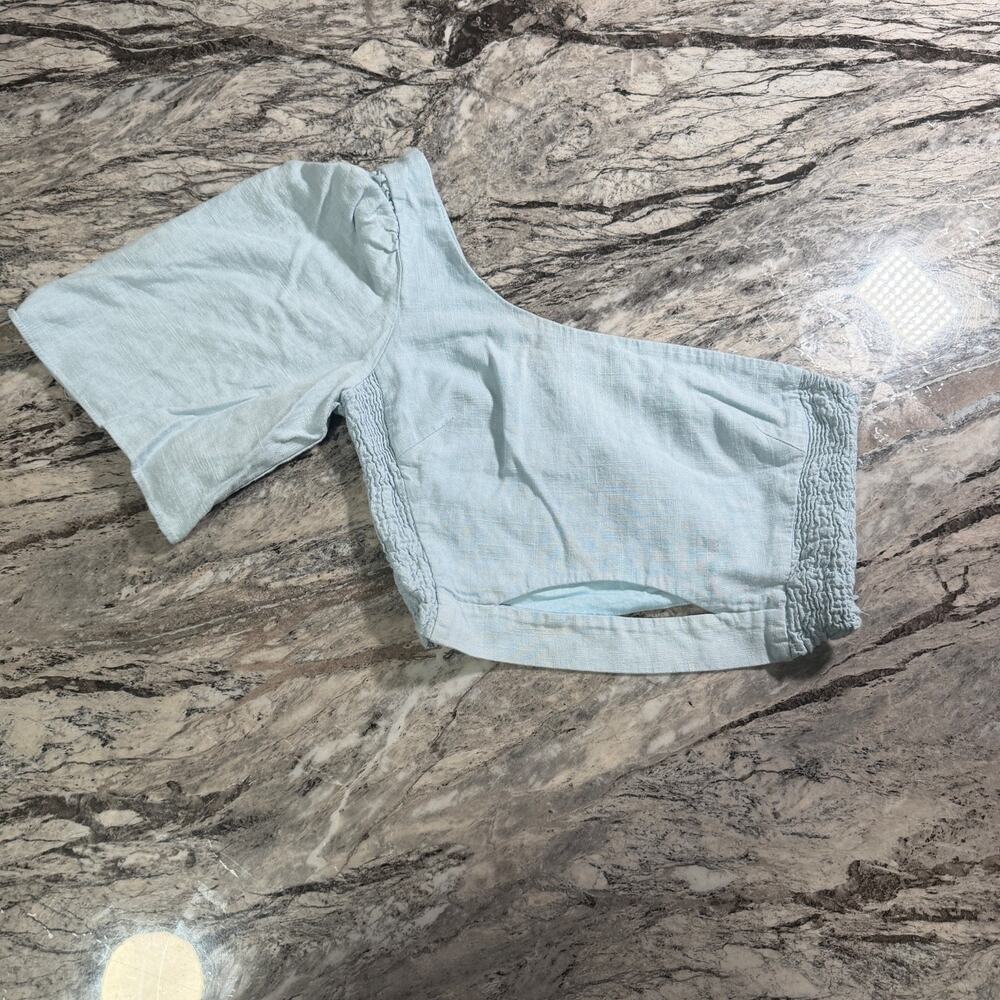 Zara Casual Blouse Top Short Sleeve Fashion Shirt - Blue - Small